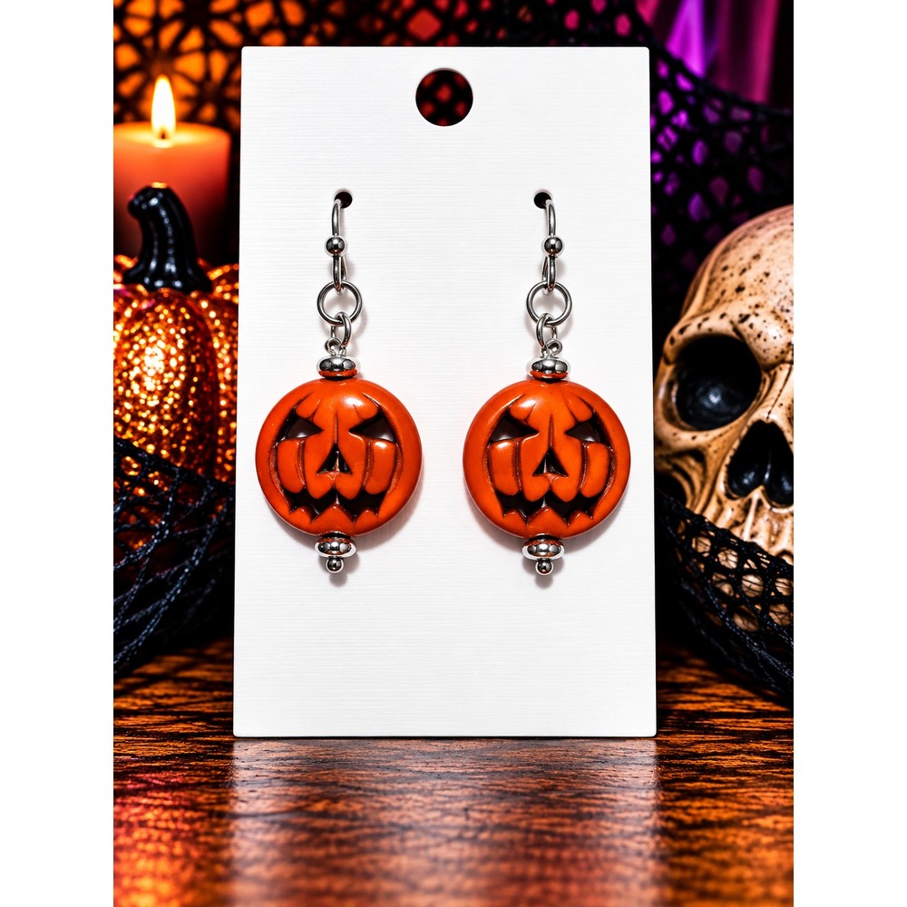 Orange Jack O Lantern Earrings Pumpkin Halloween Dangle Earrings Small